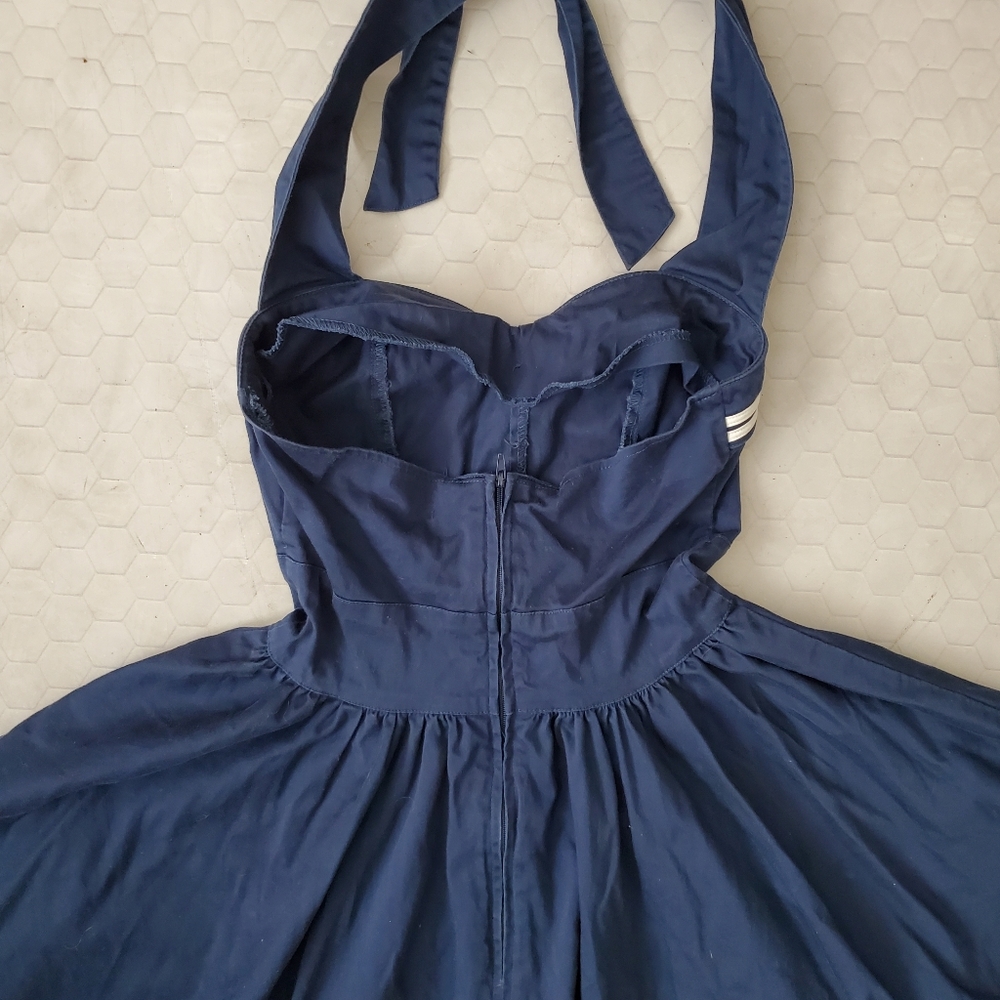 Hell Bunny Vixen Blue Skull Anchor Sailor Nautical Halter Dress - Picture 7 of 9
